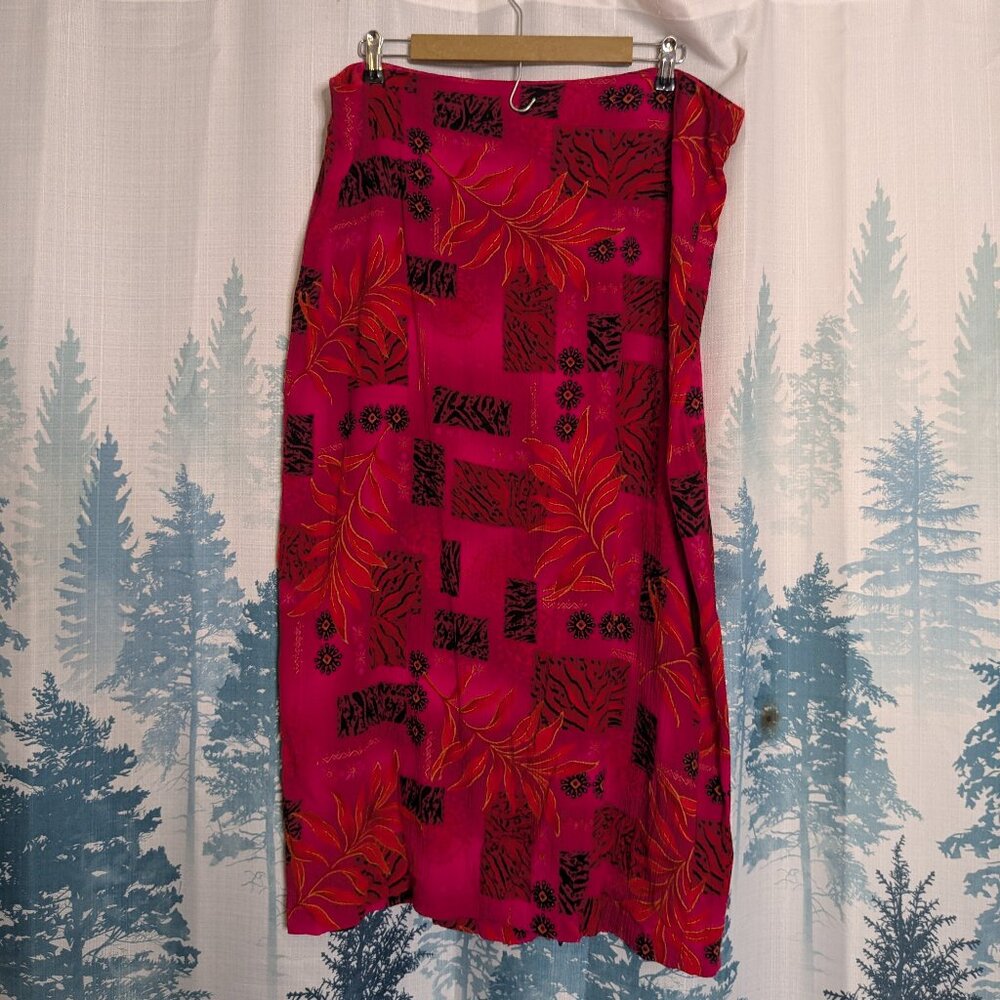 ✨ Vintage 70's Style Red & Black Boho Print Skirt – Glen River – Size 16W ✨